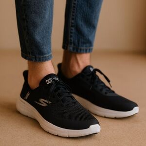 Men’s Skechers Slip-Ins GoWalk Mesh Lace-Up Black & White Sneakers Sz 10.5